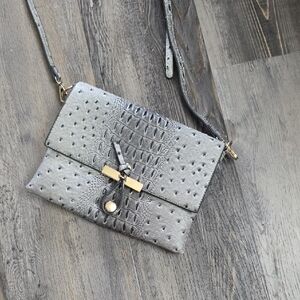 Elegant Gray Crocodile Embossed Clutch